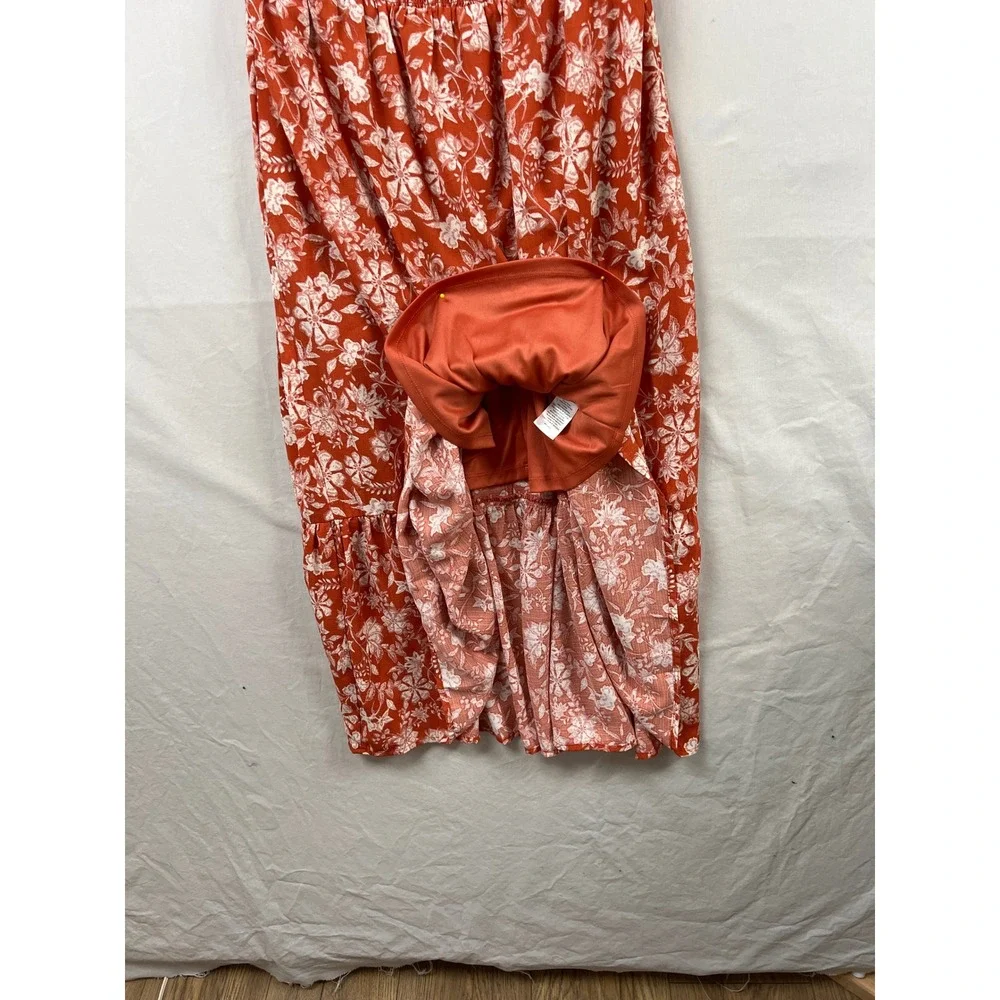 Melrose and Market Floral Smocked Midi Dress Women Large Orange Puff Sleeve Boho - Picture 4 of 10